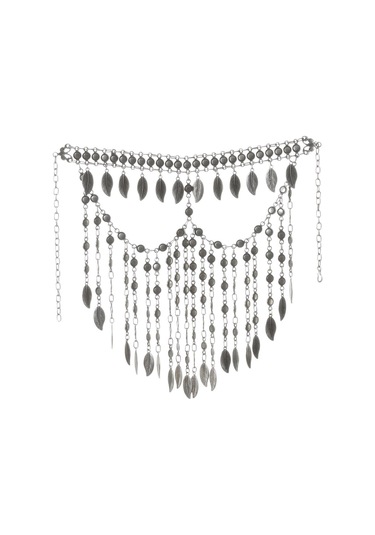 Kadın Antik Gümüş Kaplama Yaprak Charm Detaylı Ayarlanabilir El Yapımı Peçe, Yüz Zinciri Gümüş