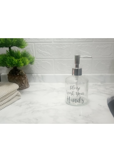 Cam Sıvı Sabunluk,yazılı Model 300ml Banyo Seti 7,6x15,5cm