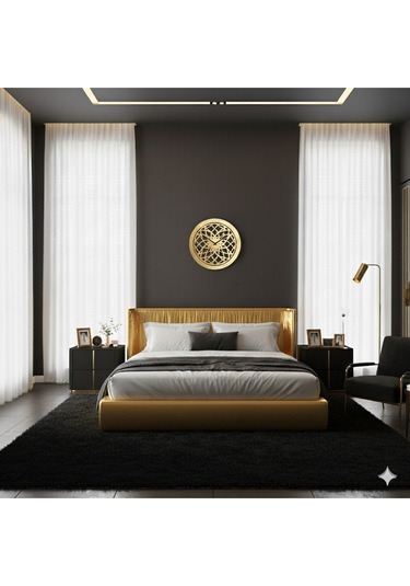 Nexus Modern Ahşap Üzeri Akrilik Levha Duvar Saati Dekorasyon 45 Cm Gold Renk