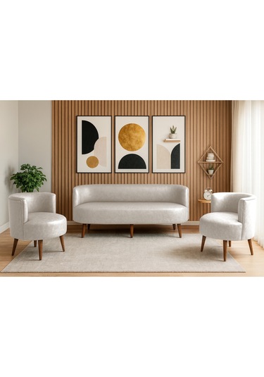 Sydney Koltuk Takımı 3+1+1 Dekoratif Modern Deri Koltuk Seti Ofis Ve Ev Kullanımı - Krem Krem