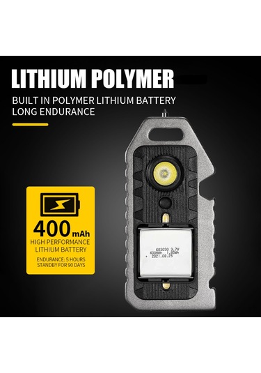 Jeemson Siyah Mini Led El Feneri Anahtarlık - 5 Seviye Aydınlatma, İshık, Piskopu, Cam Kırıcı, Şişe Açıcı, Type-c Şarjlı Alüminyum Siyah