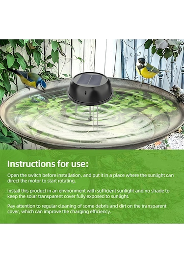 Padalink Güneş Enerjili Su Dalgalatıcı, Aküsüz 5v 0.5w, Kuş Banyosu Akvaryum Ormanüstü, Dalga Ve Oksijen Artırıcı, Siyah, Destekli