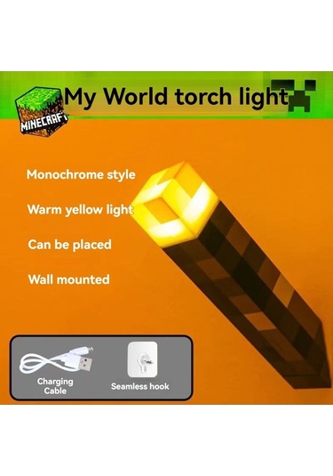 Maoyaya Minecraft Lambası: Şarj Ed., Sesli, El İle Sallan., Çocuklar İçin Parlak Sarı Sarı