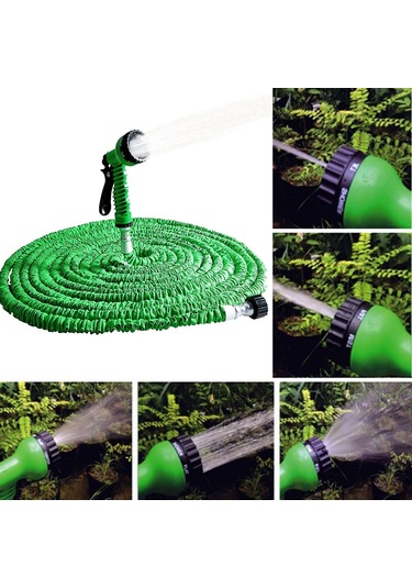 Sones 10-30m Teleskopik Boru Genişletilebilir Sihirli Esnek Bahçe Sulama Hortumu Sprey Tabancası Seti Yeşil