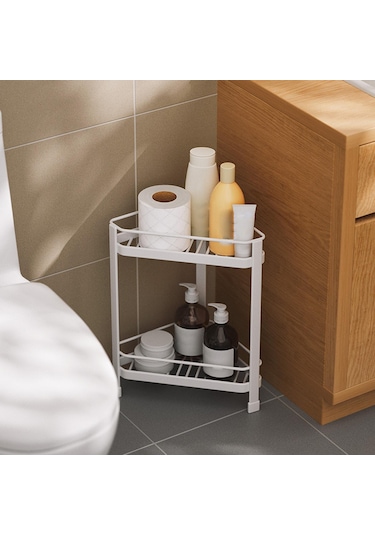 Suntek Tripod Banyo Rafı Ayakta Ev Banyo Tezgahı Beyaz Çift Katmanlı Beyaz