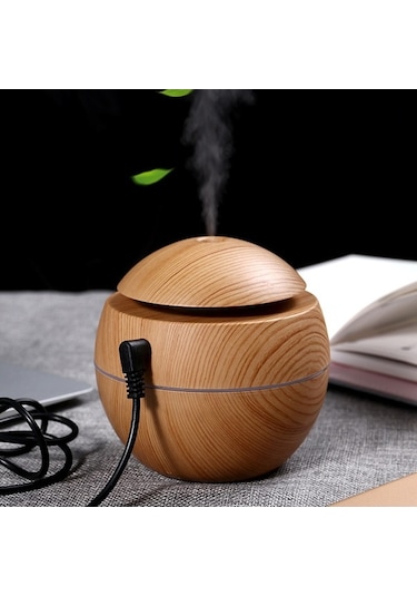 Novahub Ahşap Dokulu Mantar Nemlendirici & Aromaterapi Cihazı - Usb Şarjlı, 130ml Kapasite, Kahverengi/kahve, 100x100x95mm