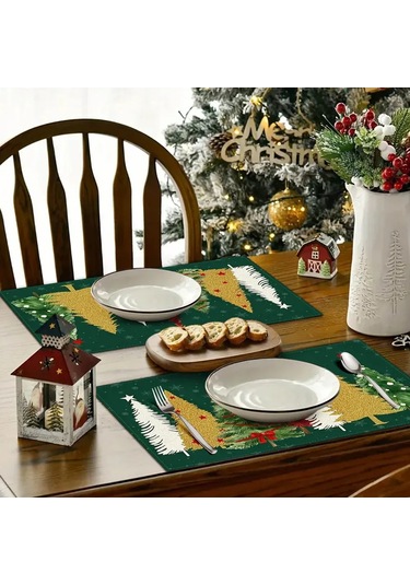 Suofeng 4 Adet 30x45cm Yeşil Bağdat Bezi Masa Havlusu Seti - Bayramlı Sofra Dekoru, Leke Ve Sıvıya Dayanıklı, Kolay Bakım Yeşil