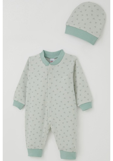 Breeze Erkek Bebek Tulum Mini Üçgenler Desenli 0-6 Ay, Su Yeşili Su Yeşili