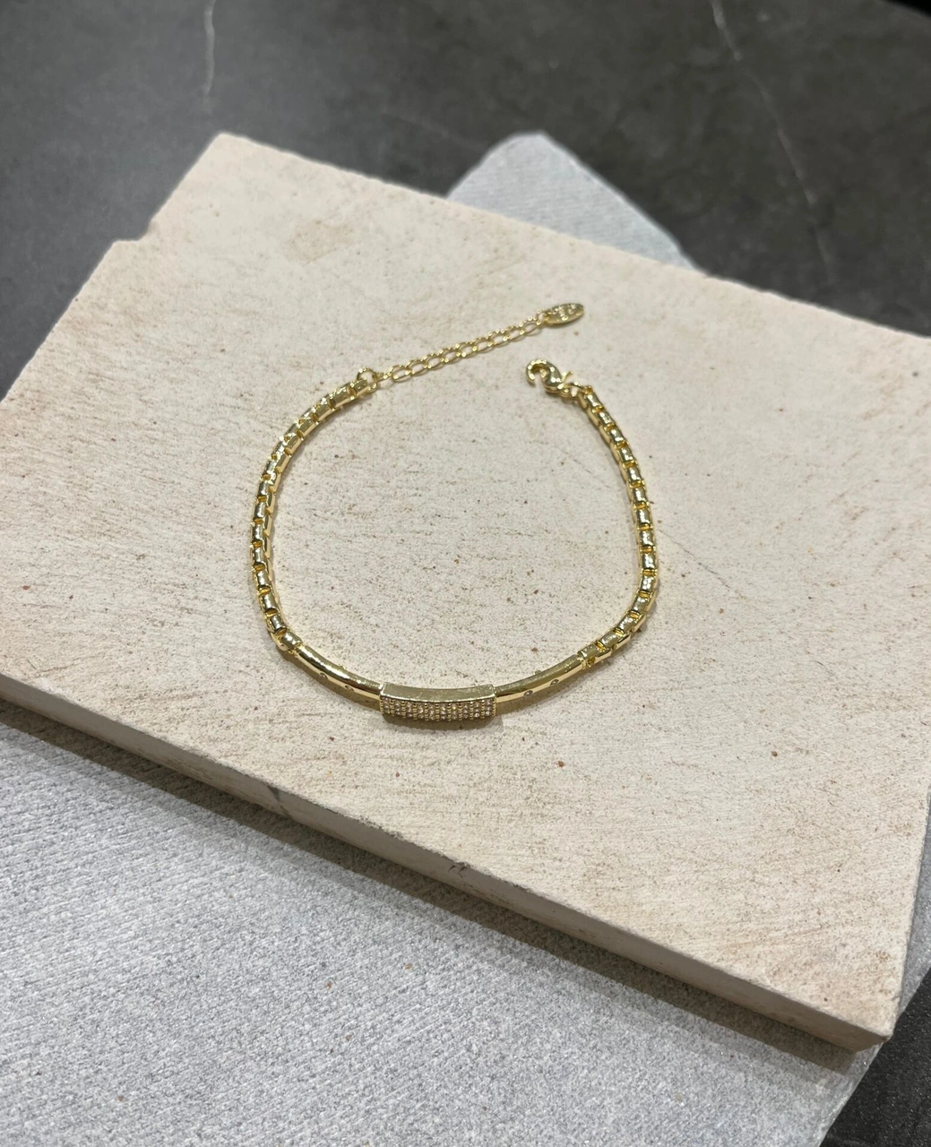 14k Taşlı Plaka Bileklik Çok Renkli