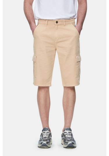 Ucla Blewın Camel Kargo Cepli Gabardin Nakışlı Standard Fit Erkek Şort Camel