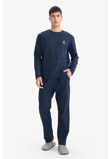 Defacto Pijama Takımı Regular Fit Uzun Kollu Waffle Üst Uzun Alt G2650ax25wnnv135 Lacivert-nv135