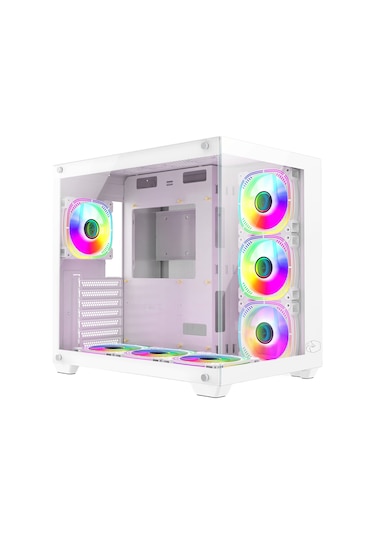Gametech Prime V2 RGB Tuş Kontrollü 7x120 MM Fan Oyuncu Bilgisayar Kasası Beyaz