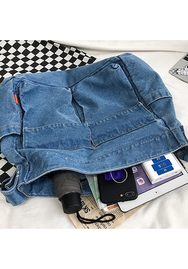 Skycity Büyük Kapasiteli Kadın Denim Çapraz Çanta - Yumuşak Poliester Astarlı, Şık Ve Konforlu Koyu Mavi