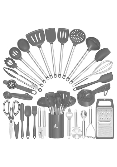 Marbella 35 Parça Paslanmaz Çelik Silikon Uçlu Spatula Gri