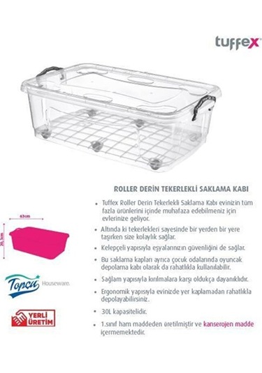 30 L Roller Tekerlekli Saklama Kabı Çok Renkli