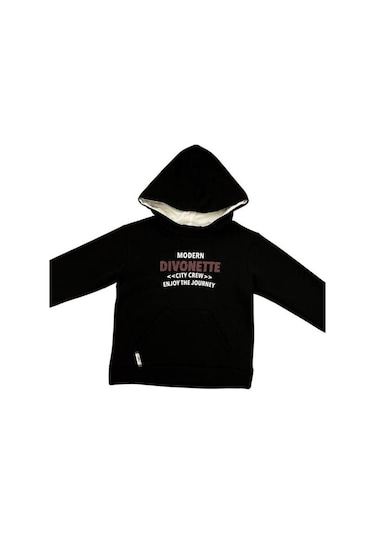 Divonette Erkek Çocuk Önü Yazılı Şardonlu Sweatshirt-15093 Siyah