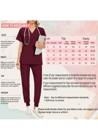 Suntek Kadın Üniforma Scrubs Set Üstü Ve L-kırmızı