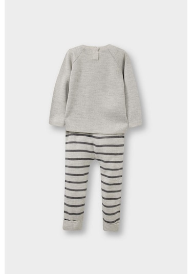 Defacto Erkek Bebek 2li Takım Hayvan Desenli Triko Kazak Çizgili Alt C9590a525augr503 Gri