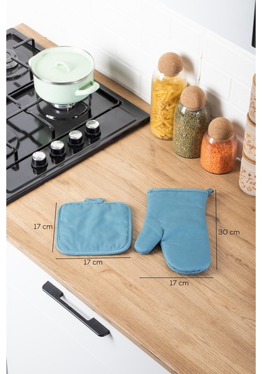 Porsima 3136 2li Isıya Dayanıklı Fırın Eldiveni Seti Mutfak Eldiveni Seti Mavi Mavi