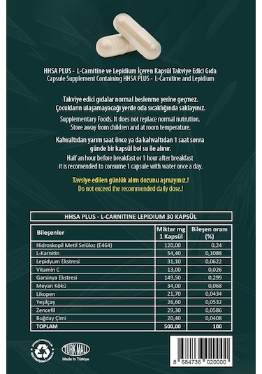 A Plus L-carnitine Lepidium Bitkisel Kapsül Aromasız