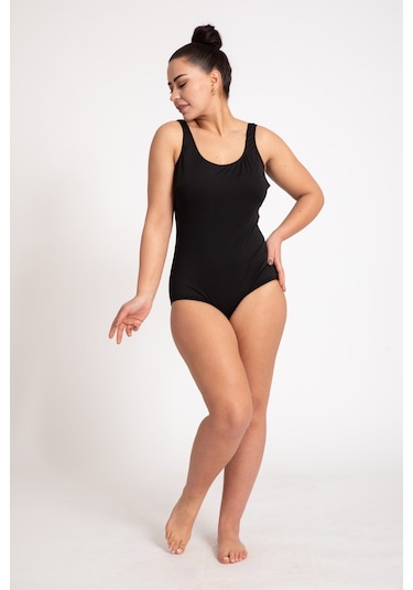 Pemilo 675 32723 - 1 Büyük Beden Düz Askılı Kadın Mayo Siyah