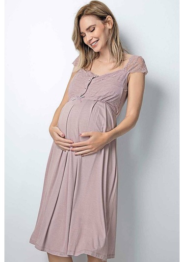 Monamise 18438 Hamile Lohusa Sabahlıklı Gecelik Takım - Vizon