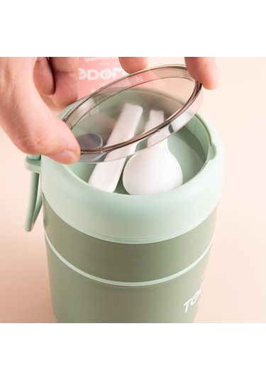 Dekorasyaa 2 Katlı Lunch Box - Yeşil - Paslanmaz Çelik - Kaşıklı - Yemek Taşıma Kabı - 710ml Yeşil