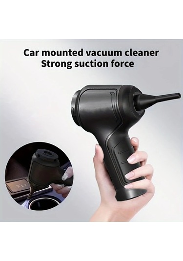 Honeybeeshop Siyah Evde Arabada Kullanilabilen Cok Fonksiyonlu Ucu Bir Arada Kablosuz El Supurgesi Toz Tuy Ceker Ufler