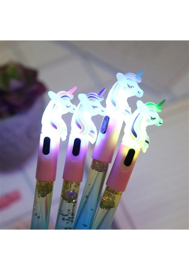 Kokulu Çikolata Defter Ve Unicorn Temalı Işıklı Sulu Pullu Kalem