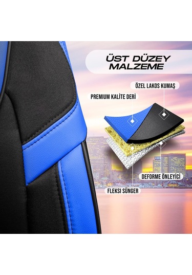 Panda Kapadokya Serisi Jakar Kumaş Oto Koltuk Kılıfı Tam Set Siyah - Mavi