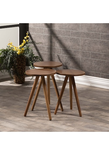 Zigon Sehpa Ve Orta Sehpa Set Ahşap Kr Torna Ceviz