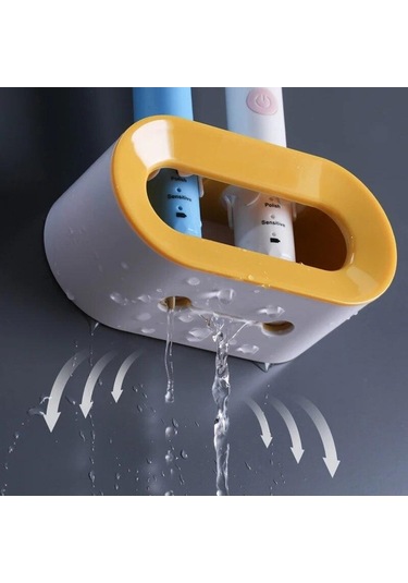 Sarı Elektrikli Diş Fırçası Tutucu Çift Delikli Kendinden Yapışkanlı Stand Rafı Duvara Monte Tutucu Depolama Alanı Tasarruflu Banyo Aksesuarları Sarı