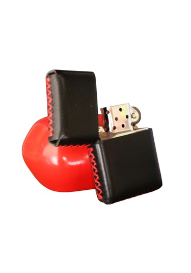 Cronder Hakiki Deri Zippo Çakmak Kılıfı Siyah-kırmızı