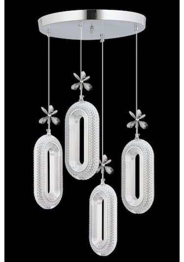 Alfa 4'lü Gümüş 3 Renk Ledli Kristal Taşlı Modern Led Avize Krom