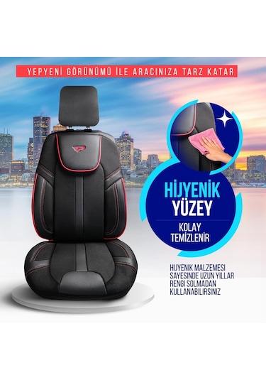 Panda Kapadokya Serisi Jakar Kumaş Oto Koltuk Kılıfı Tam Set Siyah - Kırmızı