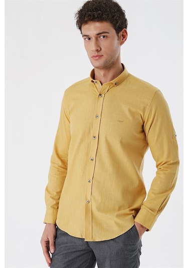 Bal Kısalabilir Kollu Cepsiz Biyeli Pamuk Casual Slim Fit Dar Kesim Gömlek 1004230179-bal Hardal