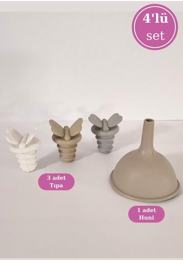 Flosoft 3 Adet Silikon Yağdanlık Şişe Tıpası Ve 1 Adet Mini Huni, Pratik Yağdanlık 4 Lü Set