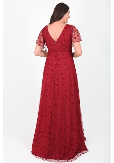 Ladies First Büyük Beden 3424 Bordo Uzun Abiye Elbise