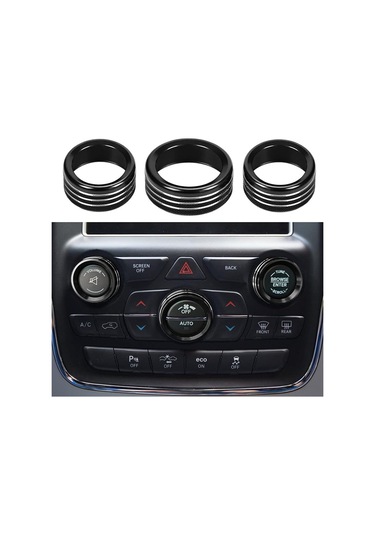 Moveevo Dodge Durango 2014-2020/jeep Cherokee/grand Cherokee 2014-2021 İçin Klima Ve Ses Regülatör Düğme Kapağı Siyah, 3'lü Alüminyum Set