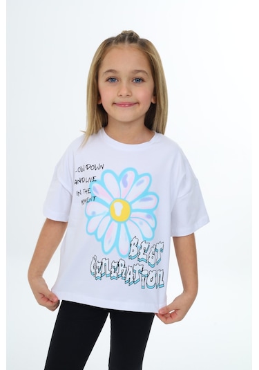 Toontoy Kids Toontoy Kız Çocuk Baskılı Tişört Beyaz