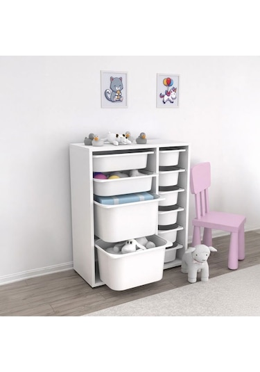 Pratico 10 Sepetli Çok Amaçlı Oyuncak Dolabı - Beyaz - 83x30x45,5 Cm Beyaz