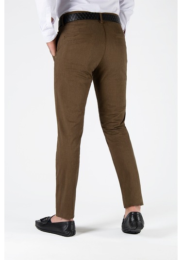 Kahve Slim Fit Pamuklu İtalyan Kesim Pantolon Kahve