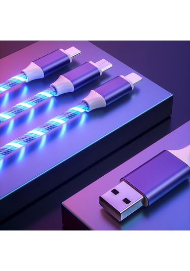 Mufunye Mavi 1.2m Tpe+alüminyum Halkaşar 2.4a Hızlı Şarj Kablosu - /android/type-c Uyumlu, Işıklı, Dayanıklı