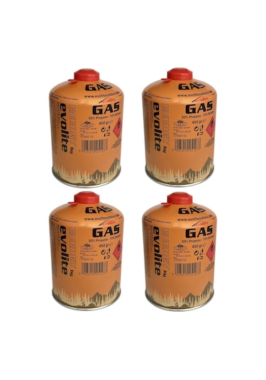 Evolite Butane Propane Vidalı 450 Gr. Ocak Kartuşu - 4 Adet Sarı