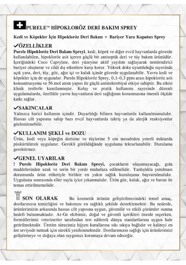 Purele Hipokloröz Kedi Ve Köpekler İçin Deri Bakım Sprey 250ml
