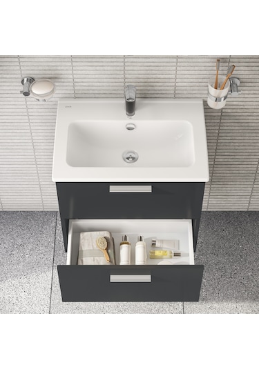 Vitra Mia 75102 Çekmeceli Banyo Dolabı Seti 60 CM Antrasit