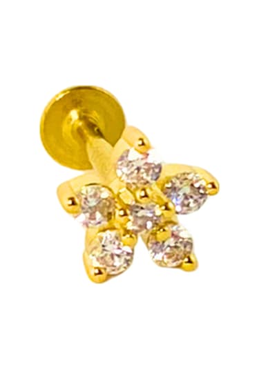 Cerrahi Çelik Taşlı Çiçek Piercing Altın