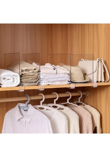 8/6/4/2 Adet Şeffaf Dolap Rafları Dolap Düzenleyici Kumaş Bölücü Beyaz