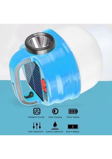 Youtek Güneş Enerjili Dışarıdaki Led Feneri 6 Işık Modu 1200mah Usb Şarjlı Sürdürülebilir Kamp, Bisiklet, Acil Durum Lambası Mavi Büyük Boy Mavi