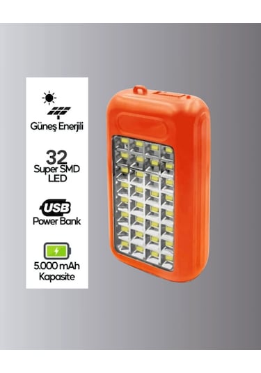 Çift Usb Çıkışlı Güneş Enerjili Aydınlatmalı Powerbank Çok Renkli